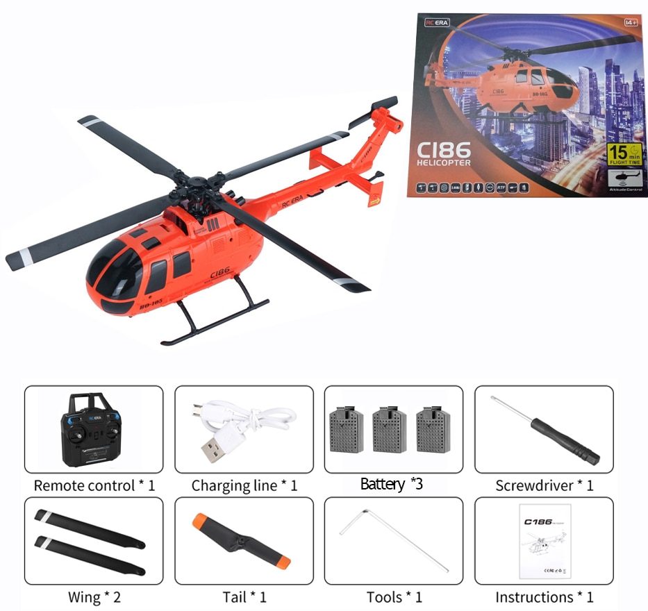 Avion télécommandé - Hélicoptère C186 Pro 6 ailes Orange