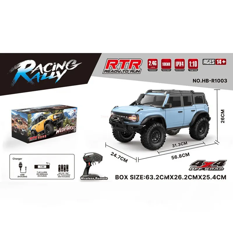 Voiture télécommandée Jeep tout terrain Bleu 1/10