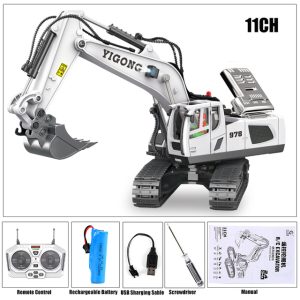 Camion télécommandé - Excavatrice Blanc 1/24