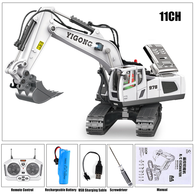 Camion télécommandé - Excavatrice Blanc 1/24